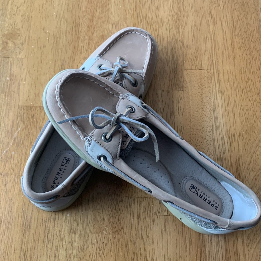 Sperry top sider angelfish boat shoes, beige leather flats women’s 7.5M 9102047